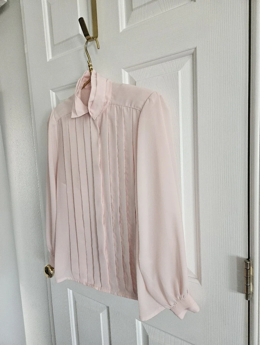 Vintage La Blouse Soft Pink Pleated Button Front Blouse Top - Picture 6 of 11